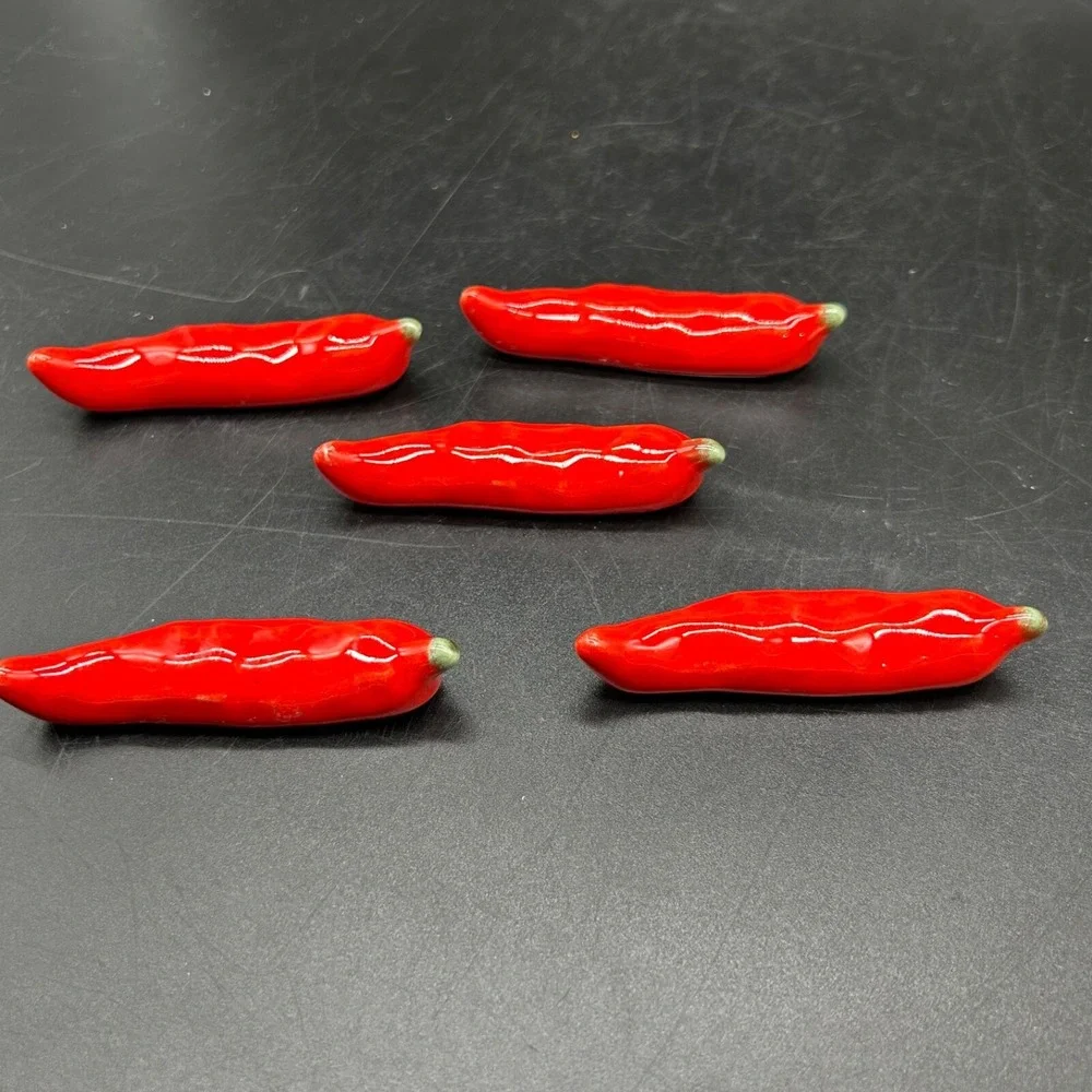 Chopstick Rest Holder Red Pepper Ceramic 5‎ Piece Set Sushi